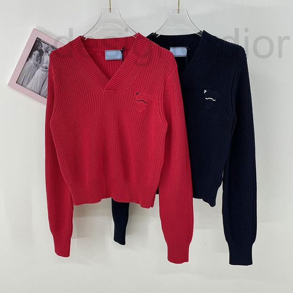 

women's knits & tees designer autumn and winter new products college style v-neck design long sleeve sweater high waist slim fit casual, White