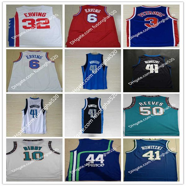 

jersey vintage 44 pistol pete maravich 3 abdur rahim 10 mike bibby 50 reeves julius erving 3 drazen petrovic jason kidd college basketball j, Black;red