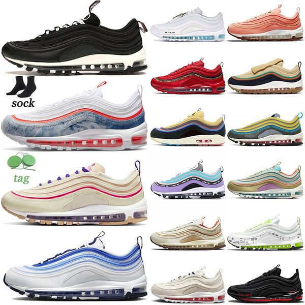 

sports 97og running shoes trainers sprung woven triple black white cushion 97s runners washed denim golf nrg jogging walking sneakers for me, White;red
