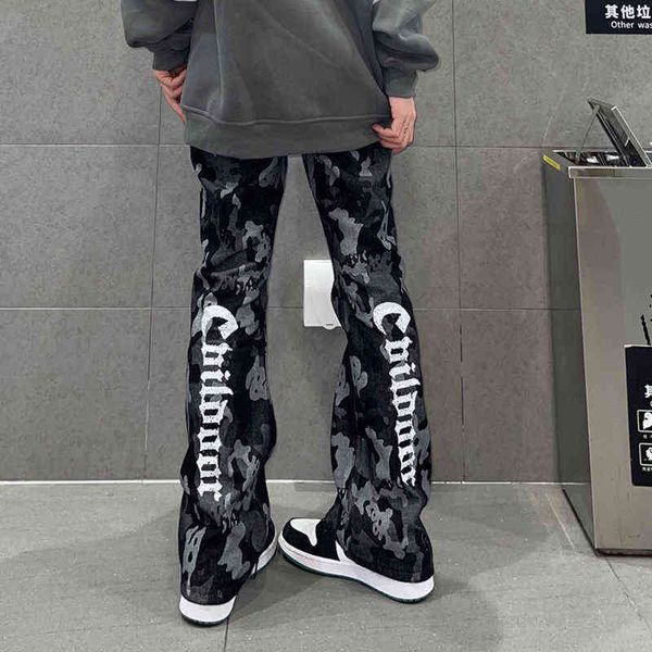 

women's jeans streetwear camouflage jeans fashion woman high waist micro flare jeansy2k casual denim trousers hip hop straight baggy pa, Blue