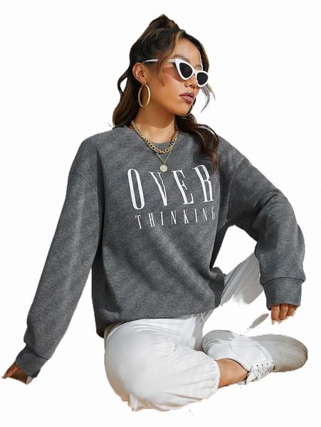 

women's hoodies & sweatshirts letter graphic drop shoulder sweatshirt 296k#, Black