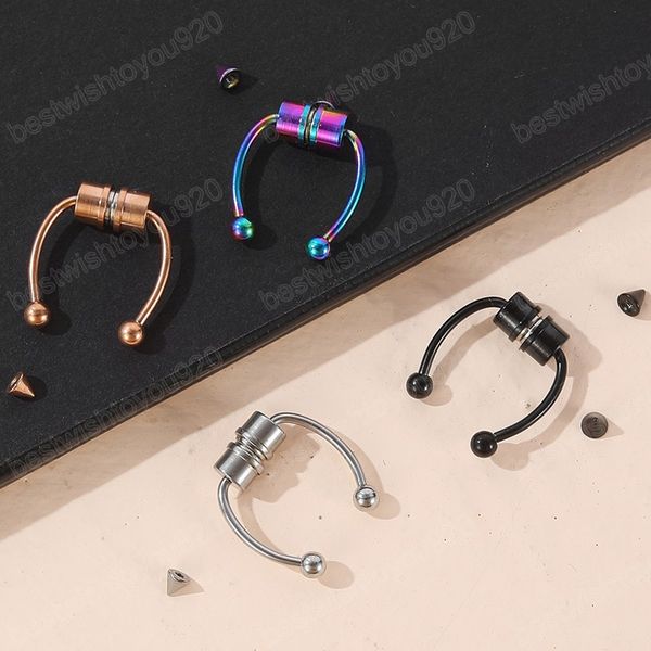 

women fake piercing nose ring hoop septum non piercing nose clip rock hiphoop stainless steel magnet fashion body jewelry, Silver