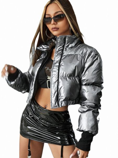 

women's down & parkas zip front crop puffer coat x11l#, Black