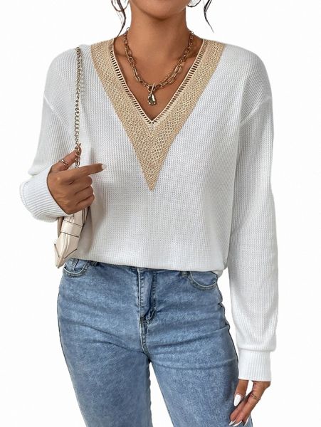 

women's hoodies & sweatshirts drop shoulder contrast lace sweatshirt o2cj#, Black