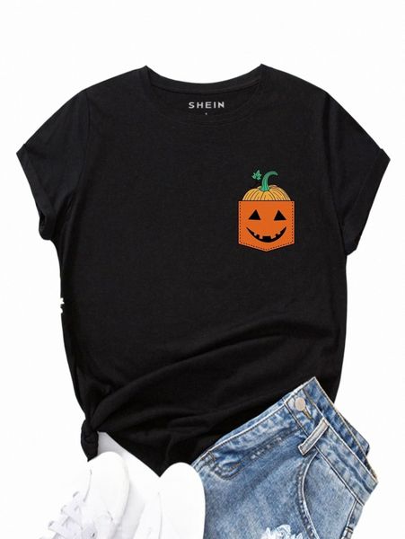 

women's t-shirt halloween pumpkin print tee 2022 new k8ep#, White