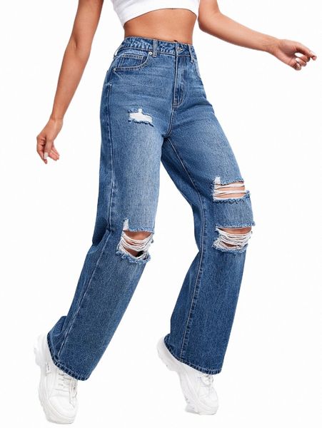 

women's jeans ripped wide leg jeans 2022 new v5fe#, Blue