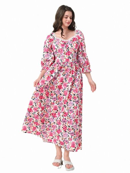 

casual dresses flounce sleeve lace trim floral print dress w52z#, Black;gray