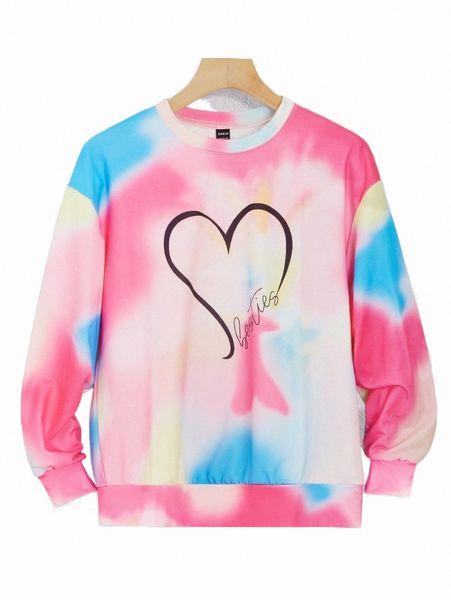 

women's hoodies & sweatshirts tie dye heart print sweatshirt h4no#, Black