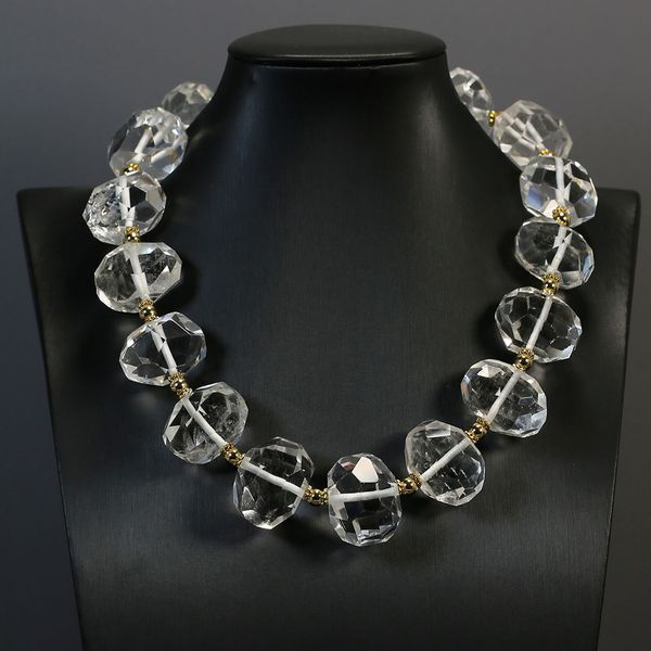 

big natural rock crystal quartz faceted oval egg shape nugget real clear quartzs necklace classic for women, Silver