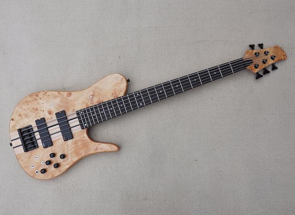 

5 strings electric bass guitar with burl maple veneer rosewood fretboard 24 frets