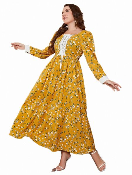 

plus size dresses plus floral print lace up front dress n0z5#, Black