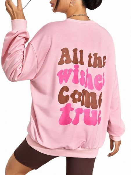

women's hoodies & sweatshirts slogan graphic drop shoulder sweatshirt k1ce#, Black