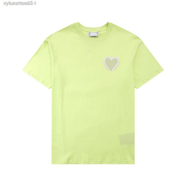 

t-shirt 2022s paris mens designer amis embroidered red heart solid color big love round neck short sleeve for men and women, White;black