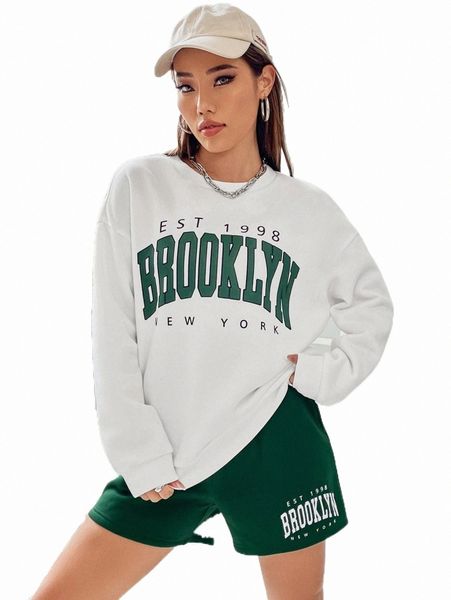 

two piece dress letter graphic drop shoulder sweatshirt & track shorts e9bn#, White