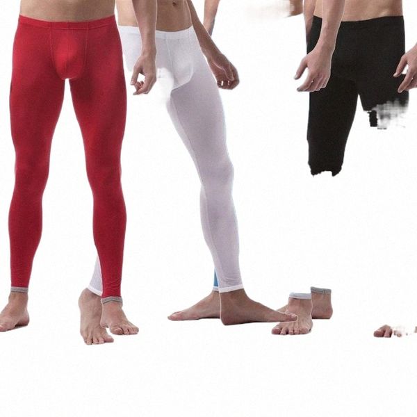 

men's thermal underwear men's thermal underwear mens long johns ice silk trousers seamless bulge pouch sleep bottoms fitness sport, Black;white