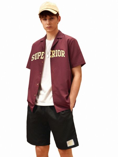 

men's tracksuits men letter graphic lapel collar shirt & shorts a5oy#, Gray