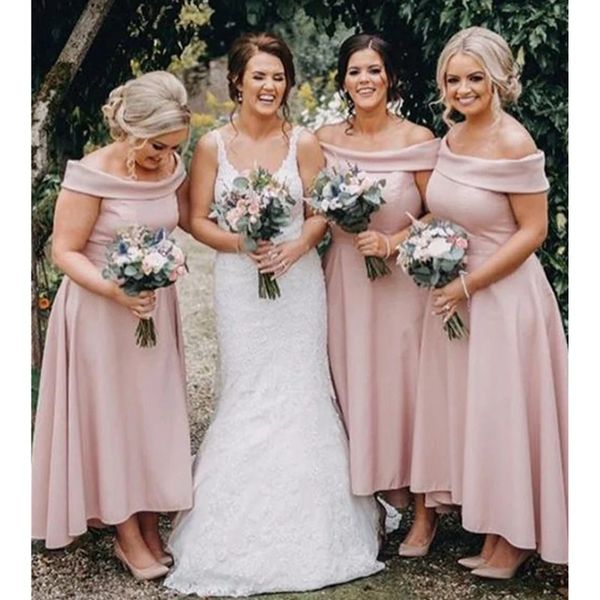 

simple blush pink a line bridesmaid dresses off shoulder hi-lo plus size maid of honor gowns robes de demoiselle d'honneur2023, White;pink
