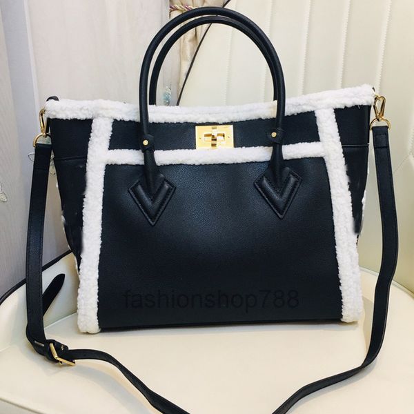 

wool tote bag women fleece patchwork handbag calf genuine leather large capacity shopping bags crossbody purse adjustable removable shoulder