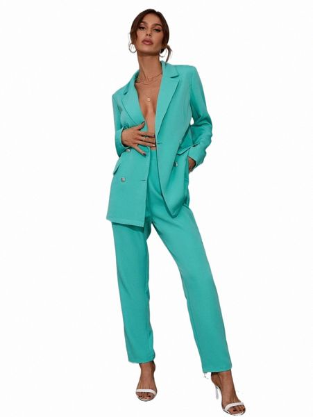 

two piece dress double breasted blazer & fold pleated tailored pants n3ua#, White