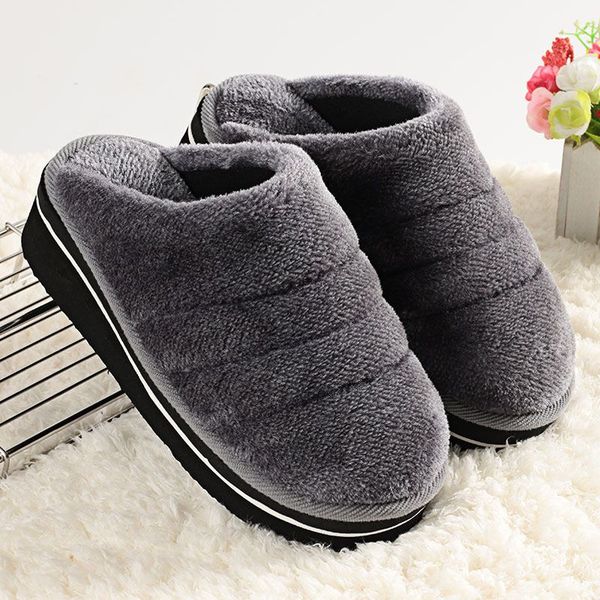 

winter handmade cotton slippers women's large size 34-44 thick sole high heel indoor comfortable non-slip plush warm shoes at home, Black