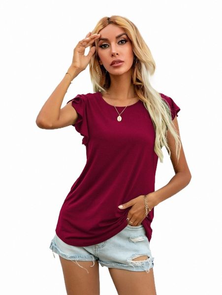 

women's t-shirt dearcase butterfly sleeve solid tee q86l#, White