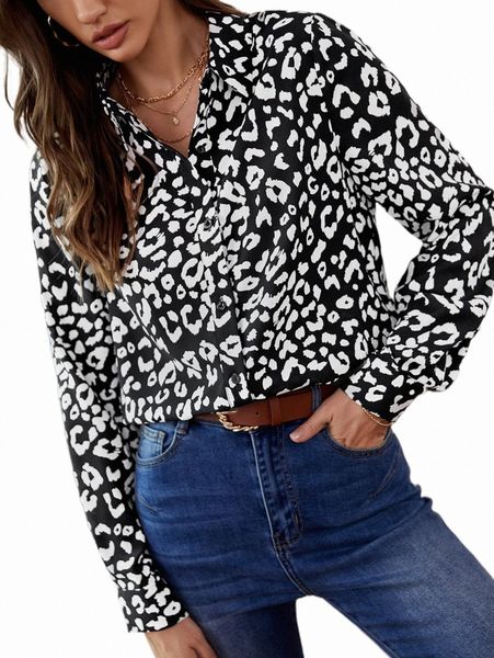 

women's blouses & shirts leopard print button front shirt n9ld#, White
