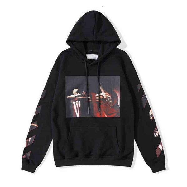 

mens classic loose offs hoodies fashion sweatshirts zipper hoodie cotton pullover long sleeved backs oil paint arrow x men womens, Black