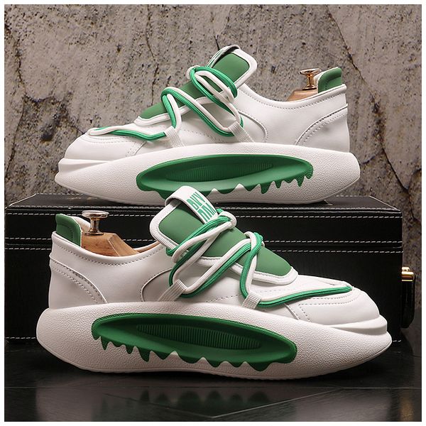

2023 new green leather shoes men sneakers casual platform sports shoe multi-function height increasing shoes zapatillas hombre, Black