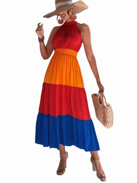 

casual dresses colorblock shirred ruffle hem halter dress q9yb#, Black;gray