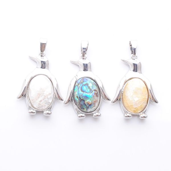 

natural abalone shell pendant necklaces cute adorable penguin animal shape pendulum pendant jewelry popular bn392, Silver