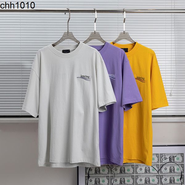 

20ss paris b tee classic cola purple wave embroidery mens and womens same loose large short sleeved t shirt, White;black