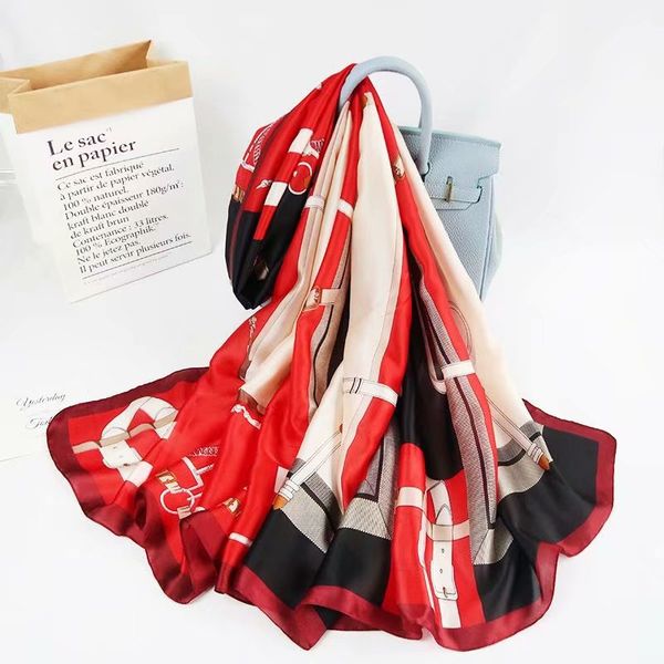 

color matching scarf print faux silk scarf striped silk scarf thermal shawl, Blue;gray