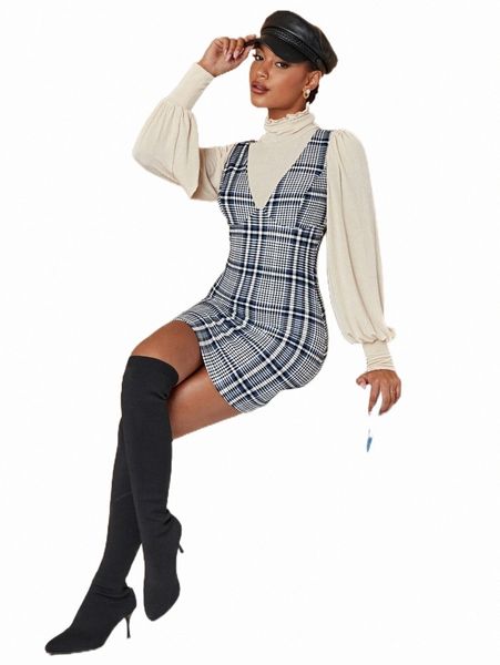 

casual dresses plaid print overall dress without z5yx#, Black;gray