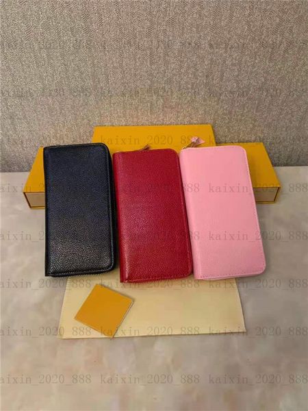 

2022 designers leather single zipper long wallets evening bags coin purse embossed clutch wallet with box serial number, Red;black