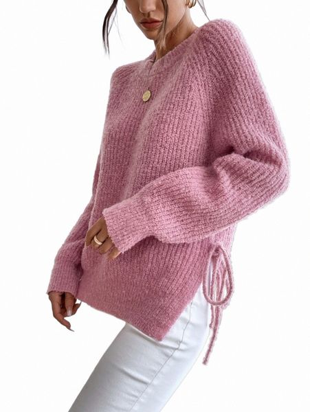 

women's sweaters raglan sleeve split hem knot side sweater i6kz#, White;black