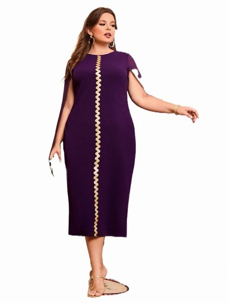 

plus size dresses plus contrast tape cloak sleeve dress i3nh#, Black
