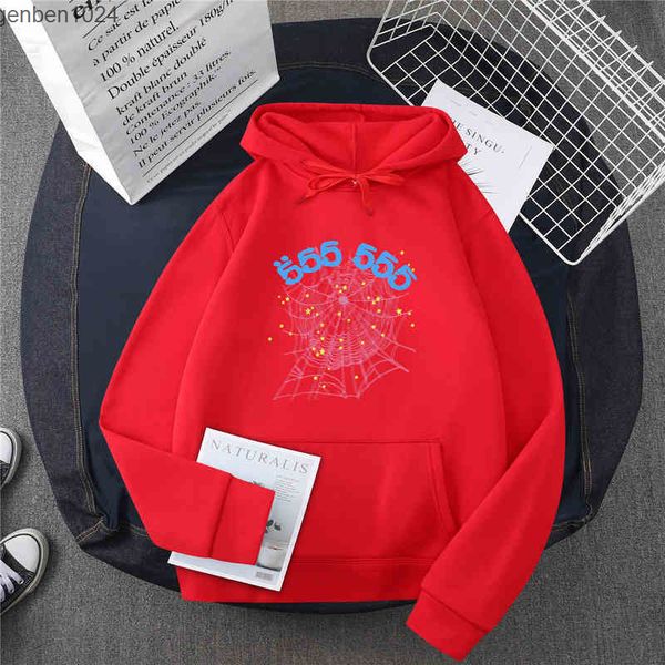 

men's and women's hoodies sweatshirts spider web sp5der hip hop singer's same bubble hair letter 555 print couple's swea, Black