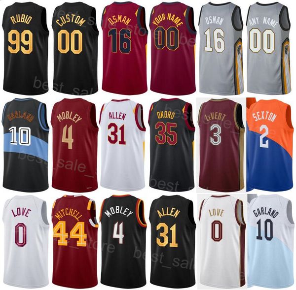 

printed man woman youth earned basketball ricky rubio jersey 99 cedi osman 16 jarrett allen 31 evan mobley 4 donovan mitchell darius garland, Black