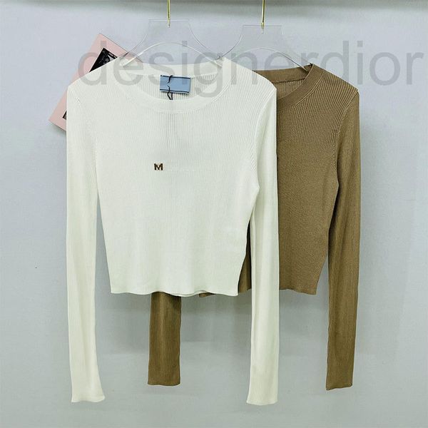 

women's knits & tees designer autumn new pure color pullover low round neck long sleeve sweater simple thin short bottomed shirt letter, White