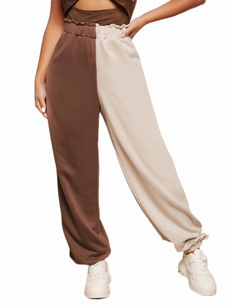

women's pants & capris sxy two tone paper bag waist sweatpants n9c7#, Black;white
