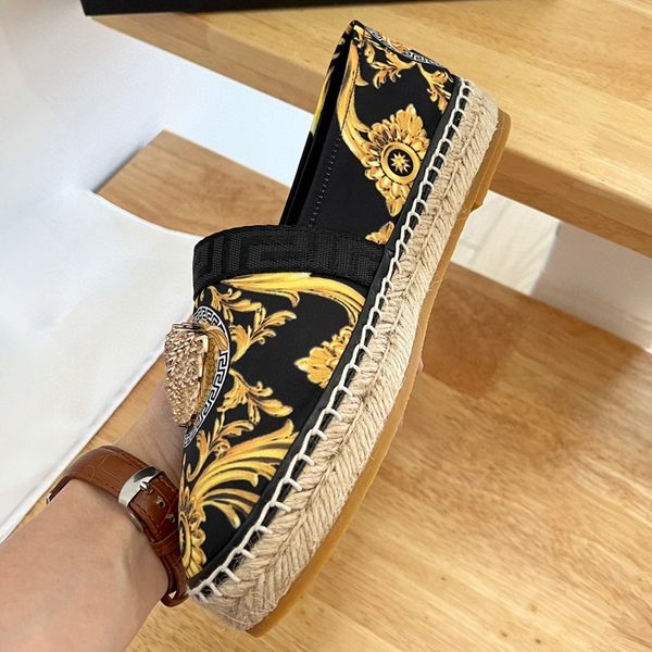 

canvas medusa embellished espadrilles sandals shoes loafers genuine leather inside woman shoes flats luxury printing spring size 35-41 with, Black