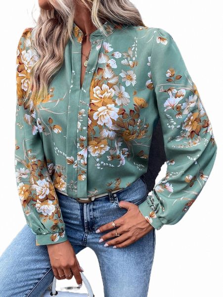 

women's blouses & shirts floral print notched neck blouse z1gg#, White