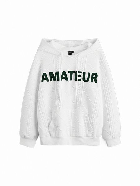 

women's hoodies & sweatshirts mod letter patched pouch pocket textured hoodie e6uy#, Black