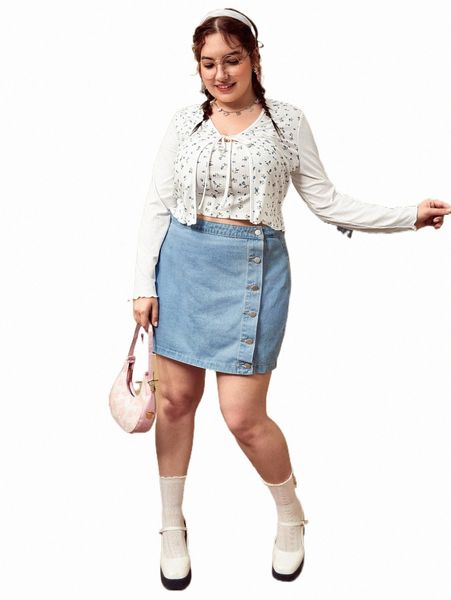 

plus size dresses plus ditsy floral print knot front & camisole y9ni#, Black