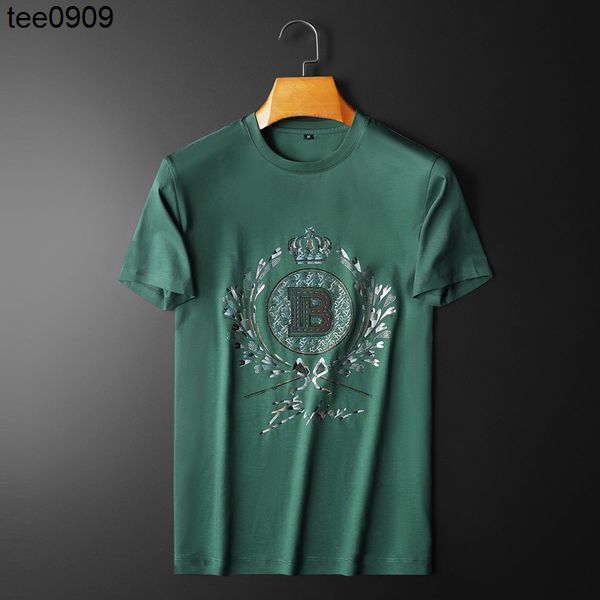 

2022 tee summer new mercerized cotton embroidery short sleeve slim fit versatile round neck t-shirt, White;black