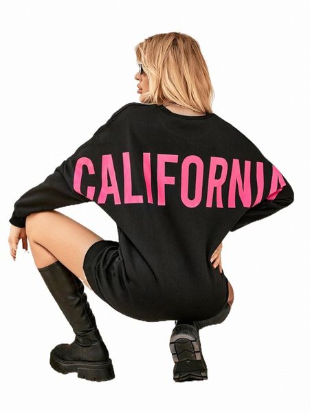 

women's hoodies & sweatshirts letter graphic drop shoulder sweatshirt x84v#, Black