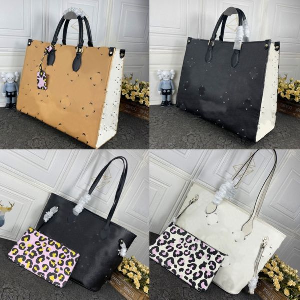 

leopard print tote bag women shopping shoulder bag beach bags large capacity handbag embossed letter cartoon printed letters independent zer