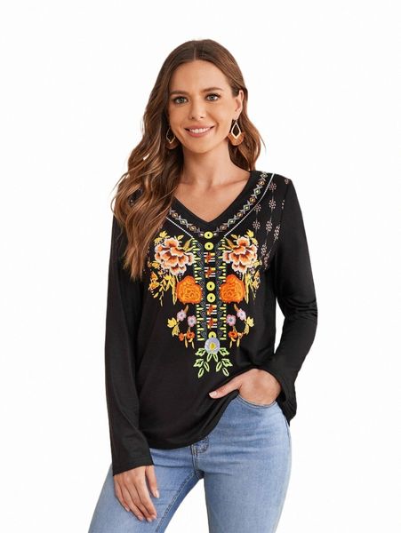 

women's t-shirt emery rose geo & floral print tee c0ew#, White