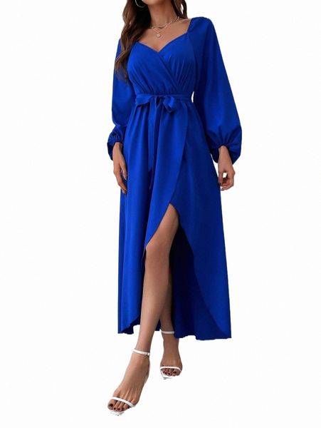 

casual dresses sweetheart neck lantern sleeve wrap belted dress s9s5#, Black;gray