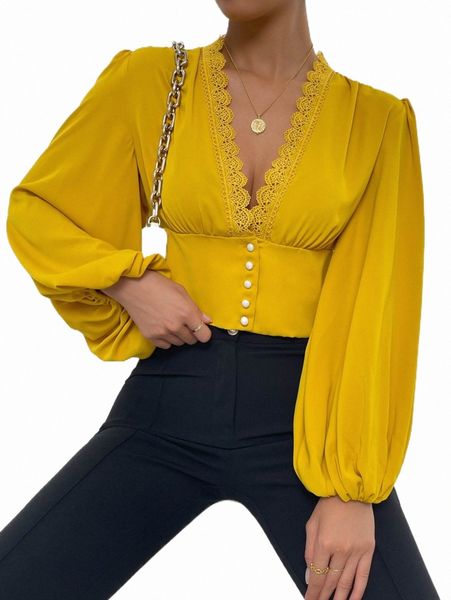 

women's blouses & shirts guipure lace trim lantern sleeve blouse s354#, White